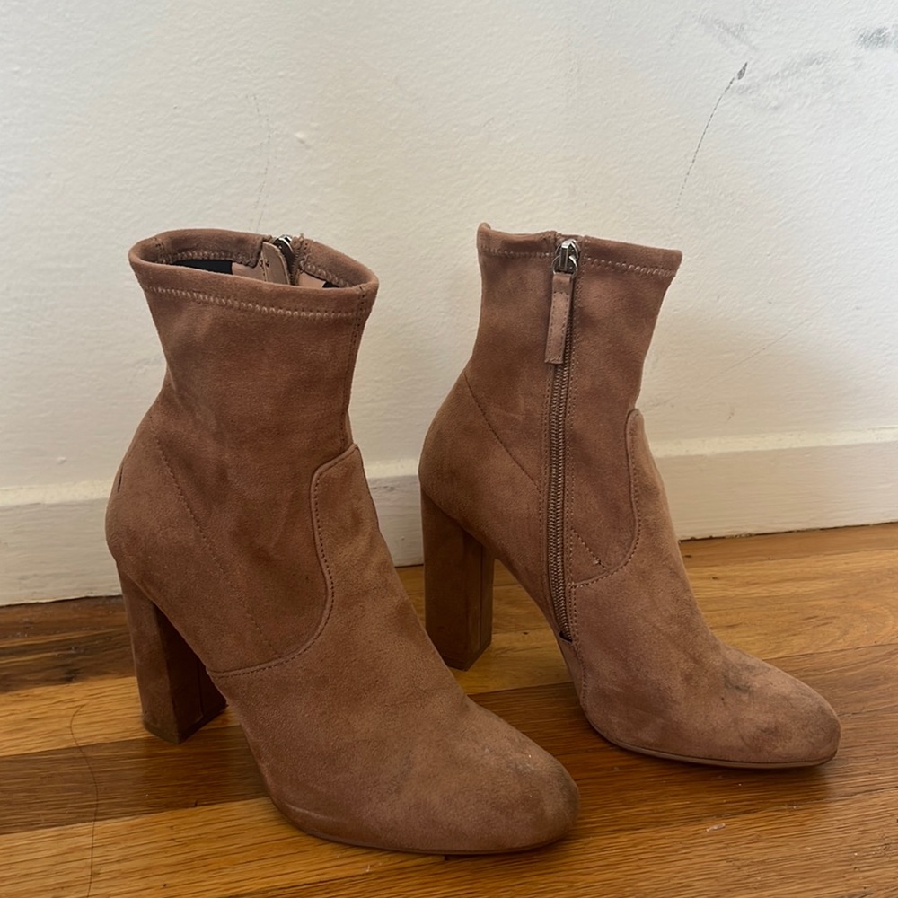 Brown suede Steve Madden sock booties